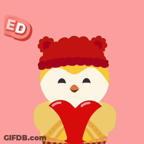 Cartoon Penguin Holding Red Heart Saying Ou Are Loved GIF