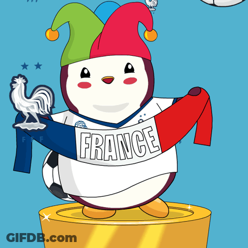 Cartoon Penguin Holding Scarf Saying France GIF