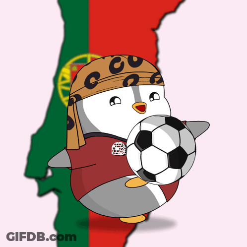 Cartoon Penguin Holding Soccer Ball GIF