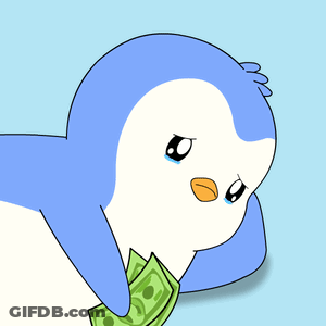 Cartoon Penguin Holding Stack Of Money GIF