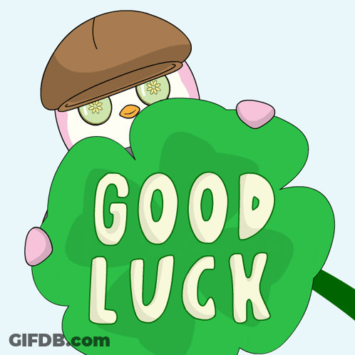 Cartoon Penguin Holding Wand Saying Good Luck GIF