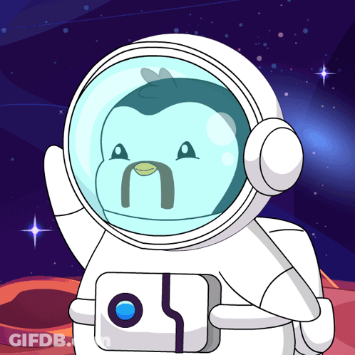 Cartoon Penguin In Astronaut Suit GIF