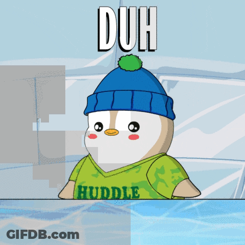 Cartoon Penguin In Blue Hat And Green Duh Shirt GIF