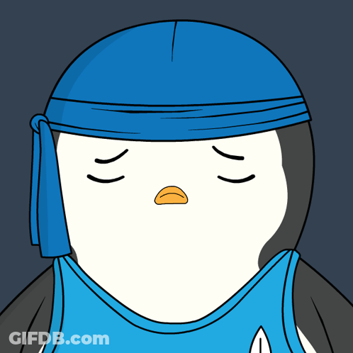 Cartoon Penguin In Blue Headband And Tank Top GIF
