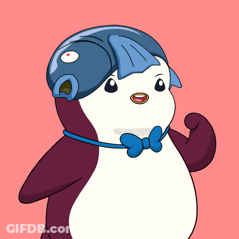 Cartoon Penguin In Blue Helmet And Bow Tie GIF