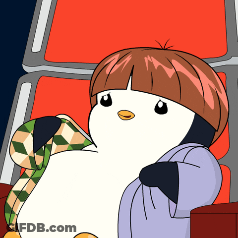 Cartoon Penguin In Chair With Scarf GIF
