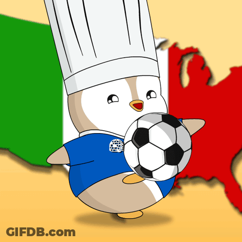 Cartoon Penguin In Chef Hat Holding Soccer Ball GIF