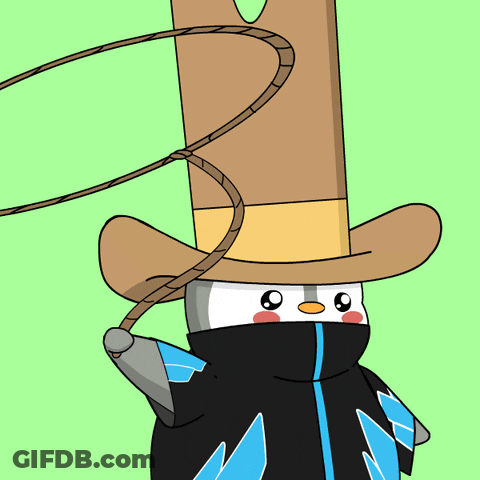 Cartoon Penguin In Cowboy Hat And Black Jacket GIF