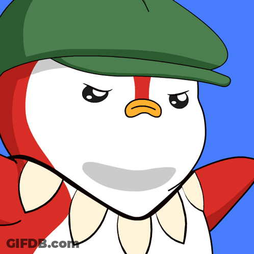 Cartoon Penguin In Green Hat Saying More GIF