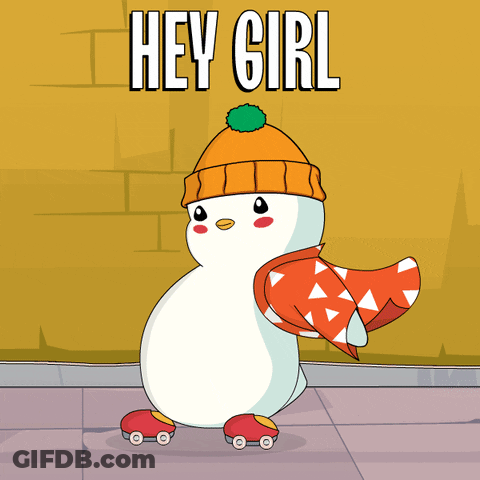 Cartoon Penguin In Hat And Roller Skates Saying Hey Girl GIF