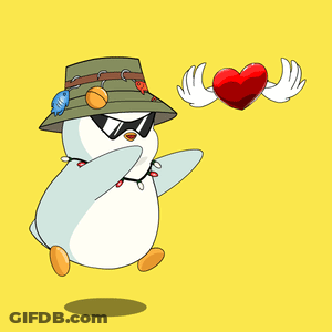 Cartoon Penguin In Hat And Sunglasses Holding Red Heart With Wings GIF