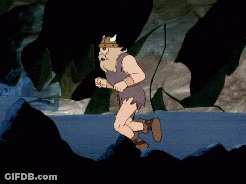 Cartoon Penguin In Horned Helmet And Sunglasses GIF