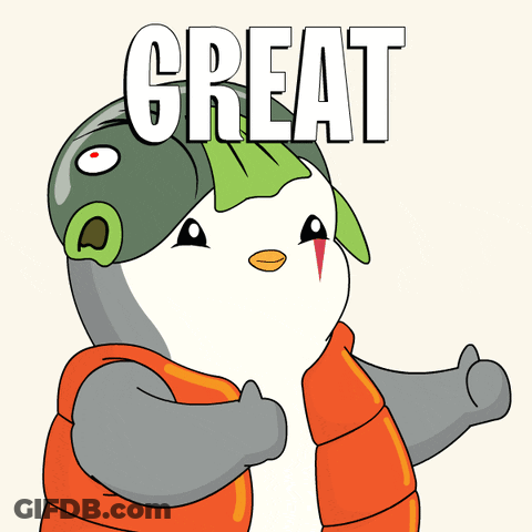 Cartoon Penguin In Orange Vest And Helmet Saying Great GIF