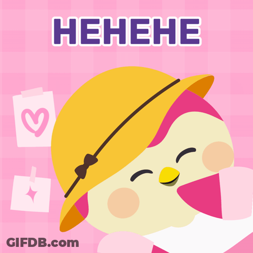 Cartoon Penguin In Yellow Hat Saying Henehe GIF