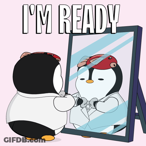 Cartoon Penguin Looking In Mirror Saying I'm Ready GIF