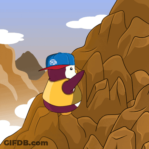 Cartoon Penguin Mountain Climbers GIF