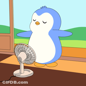 Cartoon Penguin Next To Fan GIF