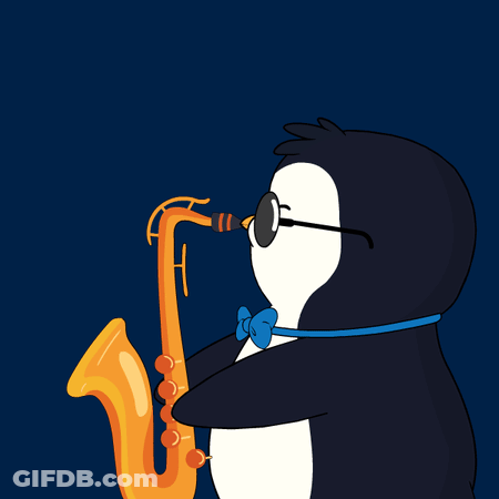 Cartoon Penguin Playing Saxophone GIF