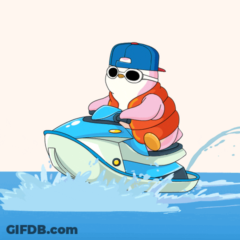 Cartoon Penguin Riding Jet Ski GIF
