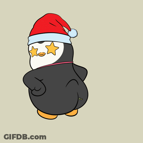 Cartoon Penguin Santa Hat Star Glasses GIF