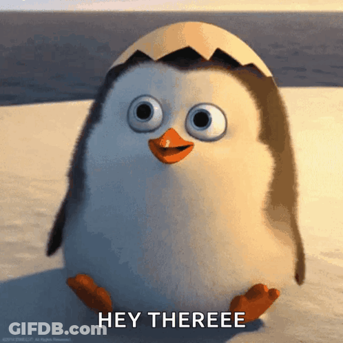 Cartoon Penguin Saying Hey Thereee GIF