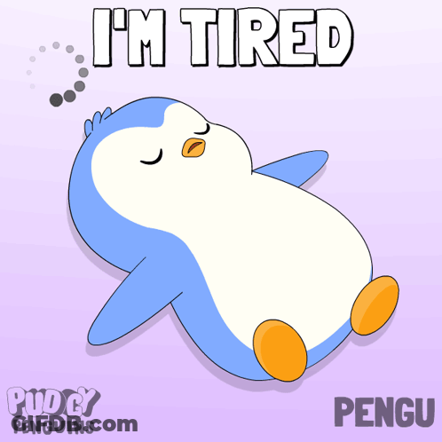 Cartoon Penguin Saying I'm Tired GIF
