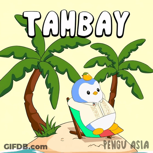 Cartoon Penguin Sitting In Chair Saying Tambay GIF