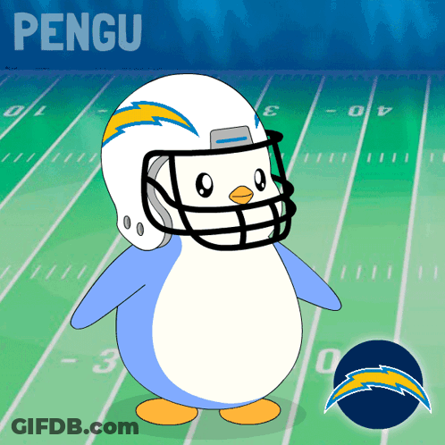 Cartoon Penguin Wearing Football Helmet Named Pengu GIF
