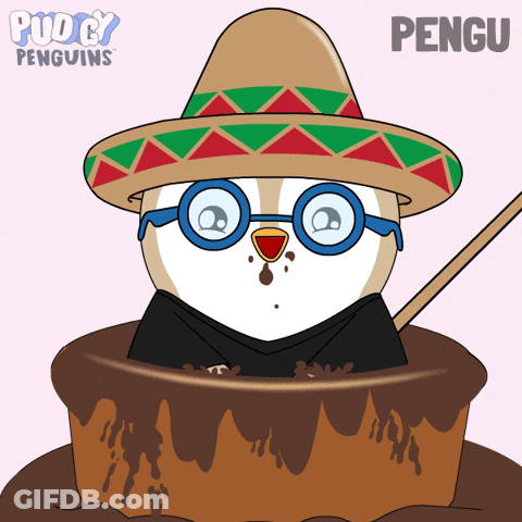 Cartoon Penguin Wearing Sombrero And Glasses Named Pengu GIF