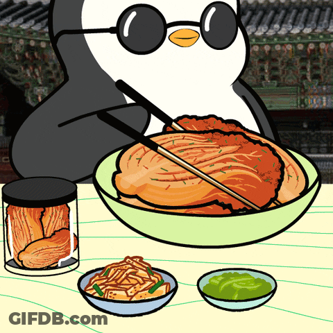 Cartoon Penguin Wearing Sunglasses Eating With Chopsticks GIF