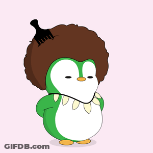 Cartoon Penguin With Comb In Hair And Word Ok On Head GIF