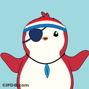 Cartoon Penguin With Eye Patch And Blue White Headband GIF