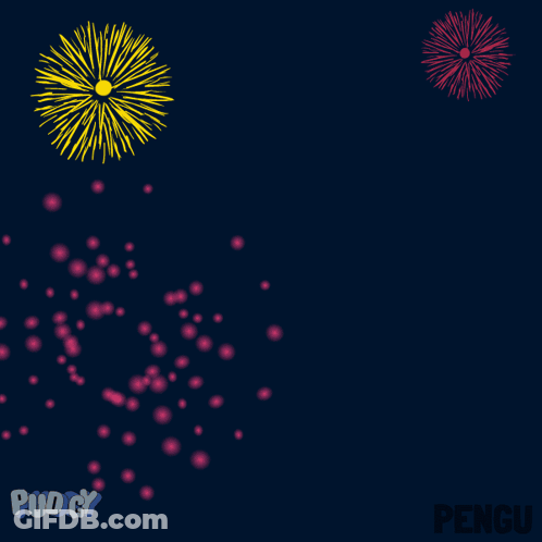 Cartoon Penguin With Fireworks And Word Penguin GIF