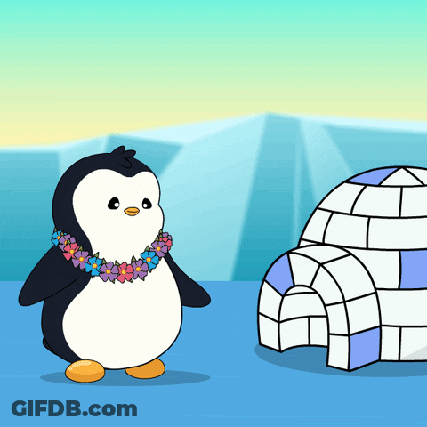 Cartoon Penguin With Flower Lei GIF
