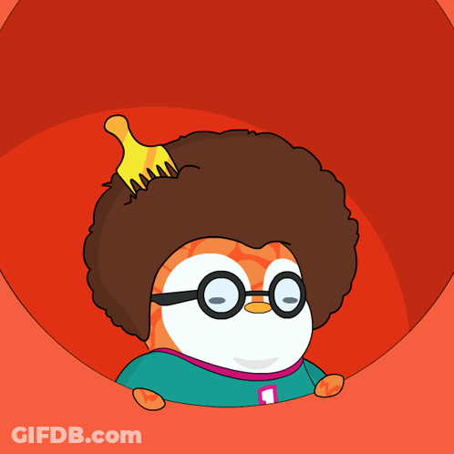 Cartoon Penguin With Glasses Afro Comb GIF