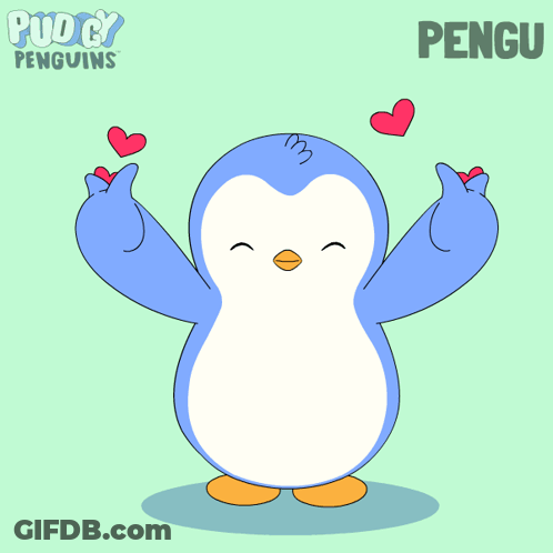 Cartoon Penguin With Hearts And Name Pengu GIF