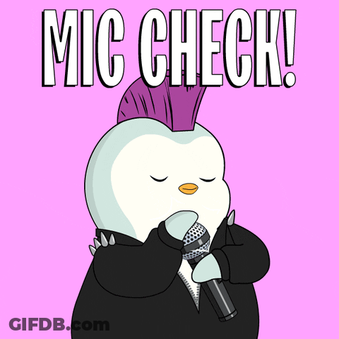 Cartoon Penguin With Mohawk Singing Mic Check GIF