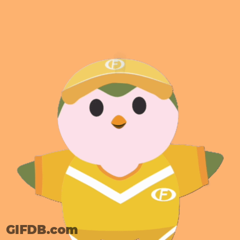 Cartoon Penguin With Yellow Hat And Letter F Shirt GIF