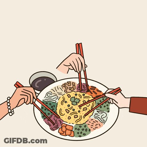 Cartoon People Eating Food With Chopsticks GIF