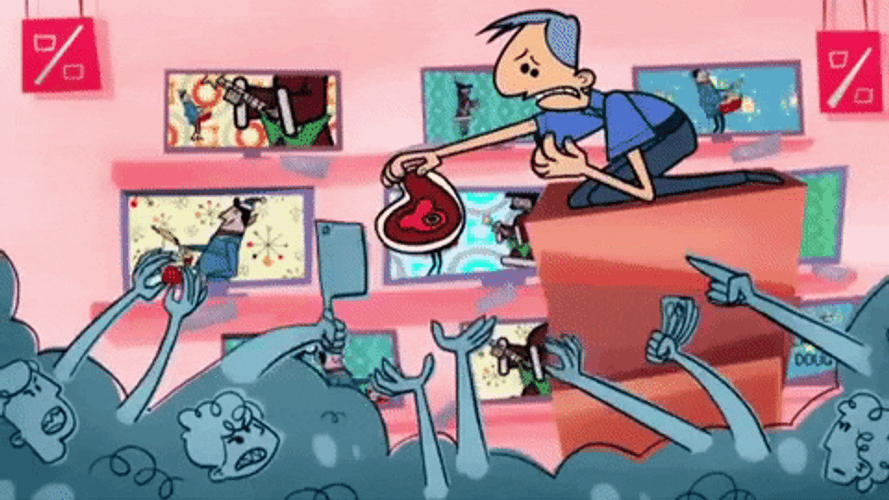 Cartoon People Scrambling On Black Friday Madness GIF