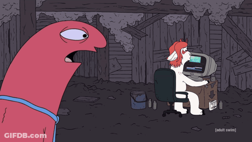 Cartoon Person At Computer Saying Adult Swim GIF