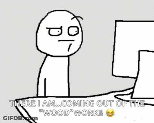 Cartoon Person At Computer Saying There I Am Coming Out Of The Woodwork GIF