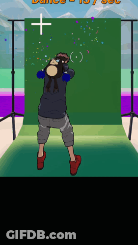 Cartoon Person By Green Wall With Cross And Dance 15 Sec GIF