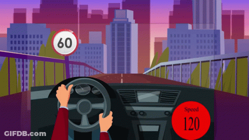 Cartoon Person Driving Car With Speed Limit 120 GIF