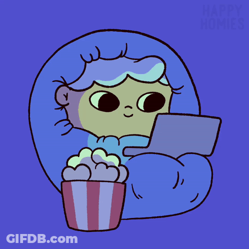 Cartoon Person Eating Popcorn Watching Movie GIF