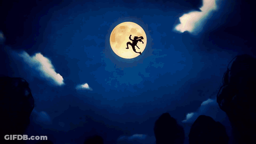 Cartoon Person Falling In Front Of Moon GIF
