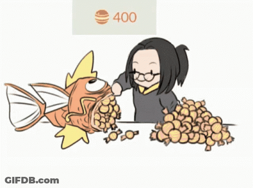 Cartoon Person Feeding Candy To Fish 400 GIF