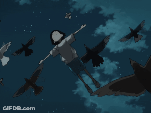 Cartoon Person Flying With Birds GIF