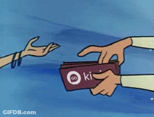 Cartoon Person Handing Wallet Saying Ki GIF
