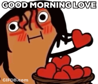 Cartoon Person Holding Basket Of Hearts Saying Good Morning Love GIF